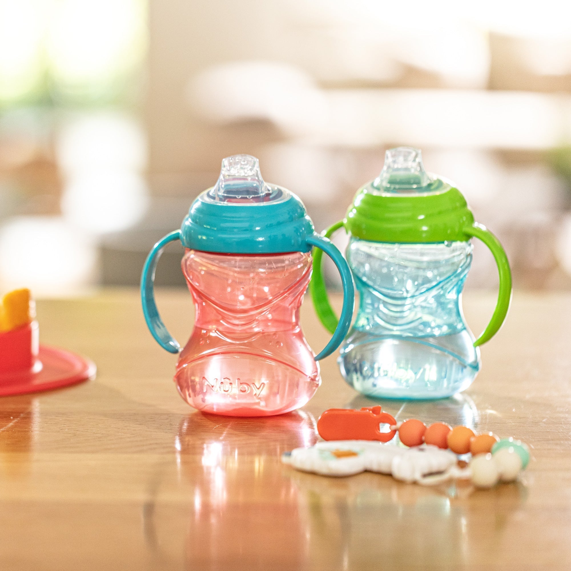 Clik-It Soft Spout Grip N' Sip Trainer Cup (2 Pack) | Aqua/Grey